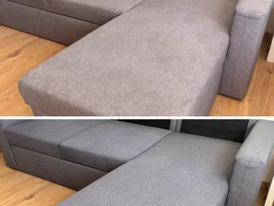 Ъглов диван преди и след почистване